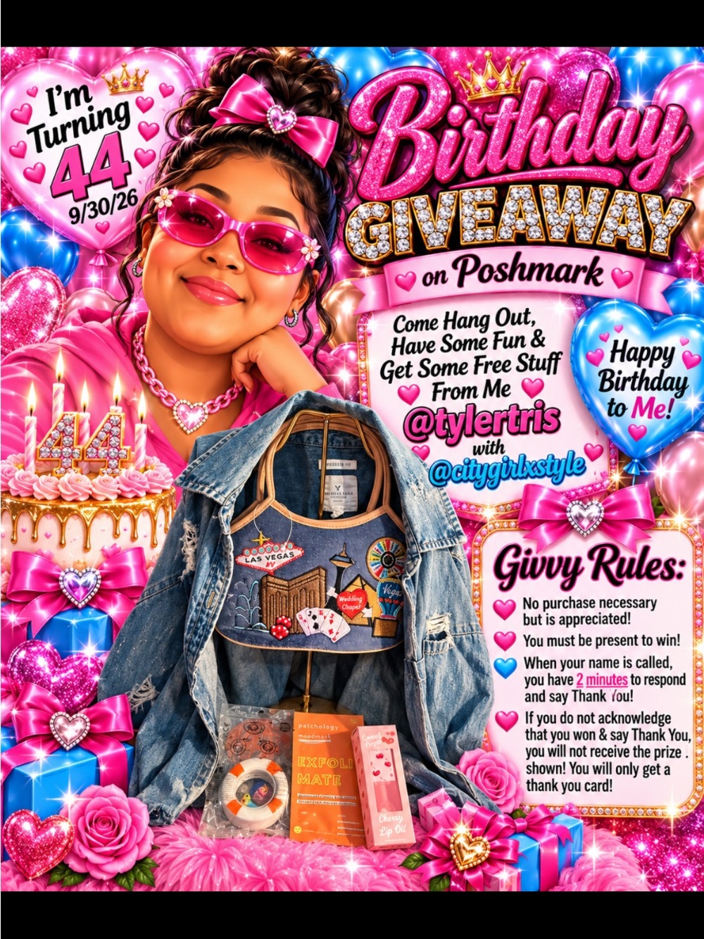 Birthday Giveaway Denim Jacket - Pink Party Graphic
